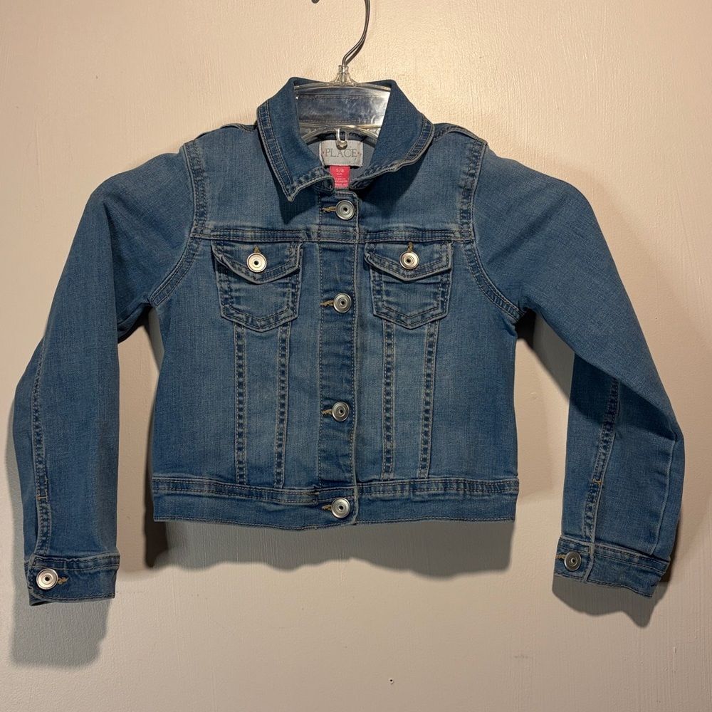 The Children’s Place- Full Button Down Jean Denim Jacket Cropped- Girl Size 5/6